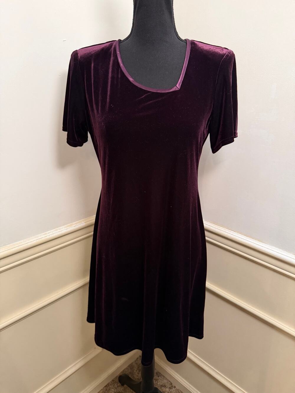 Vintage K.C. Spencer Purple Velvet Asymmetric Neck Mini Dress Whimsigoth Witchy
